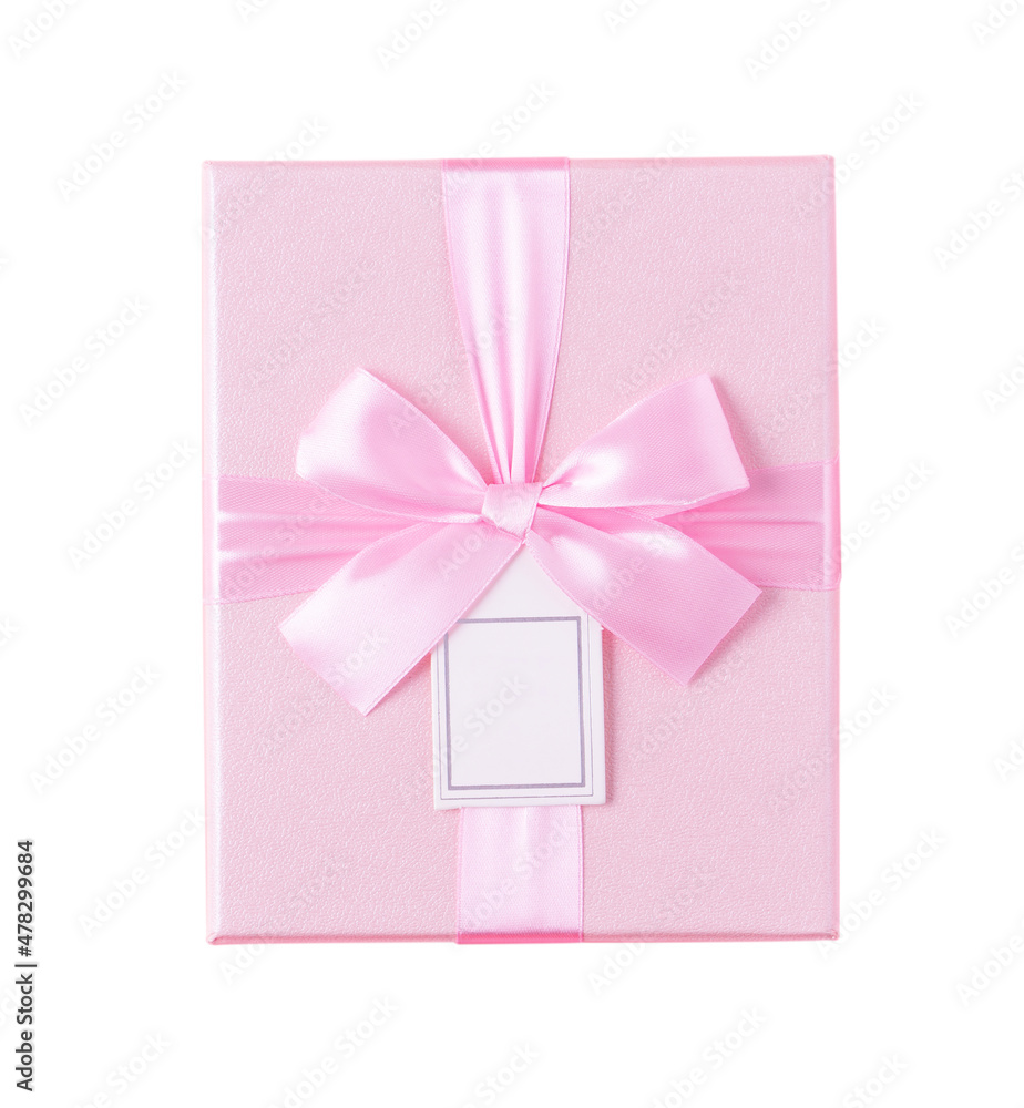 白色背景上带有丝带蝴蝶结的漂亮礼盒。
