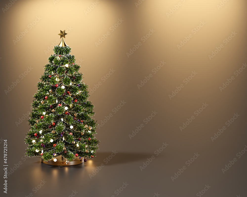 带有复制空间背景三维渲染的圣诞树
