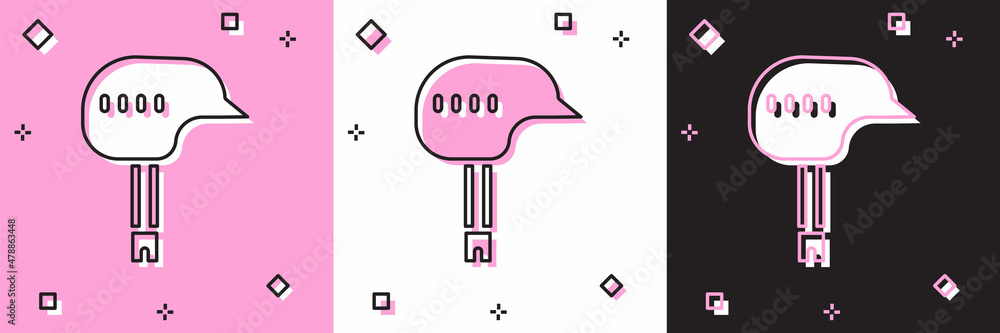 Set Bicycle helmet icon isolated on pink and white, black background. Extreme sport. Sport equipment