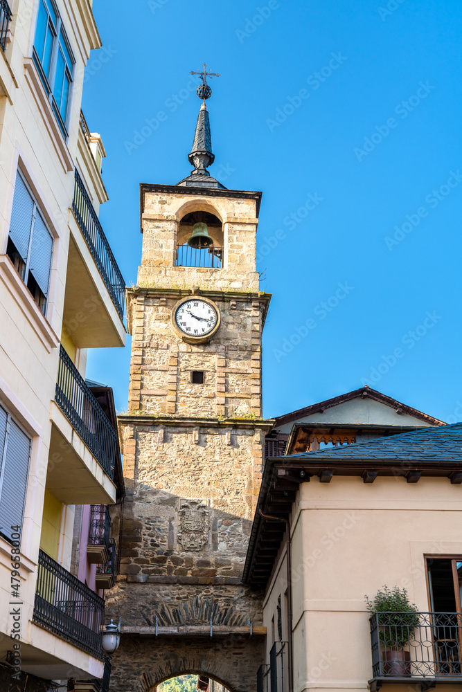 Clock tower in Ponferrada in Castile and Leon, Spain