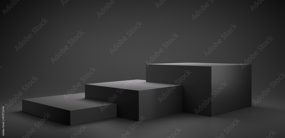 抽象几何黑色获奖领奖台-3d插图