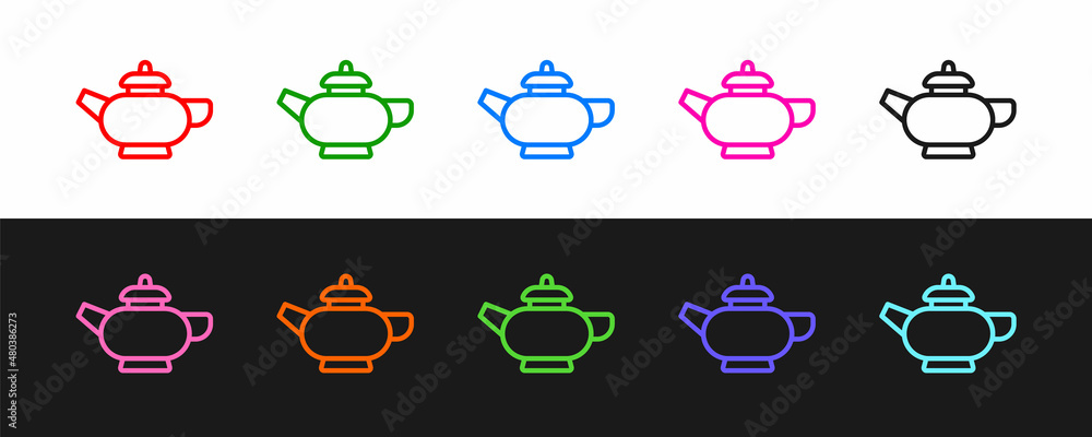 黑白背景上孤立的中国传统茶道图标。带c的茶壶