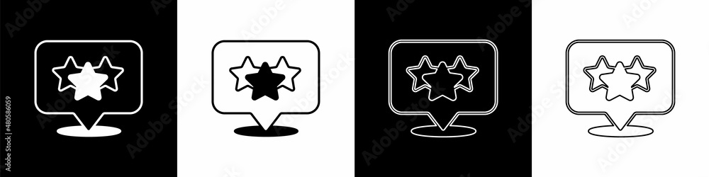 Set Five stars customer product rating review icon isolated on black and white background. Favorite,