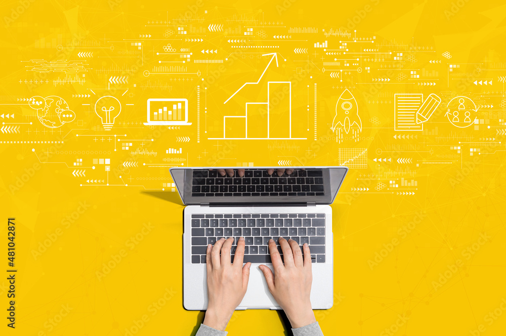 Business growth analysis with person using a laptop computer