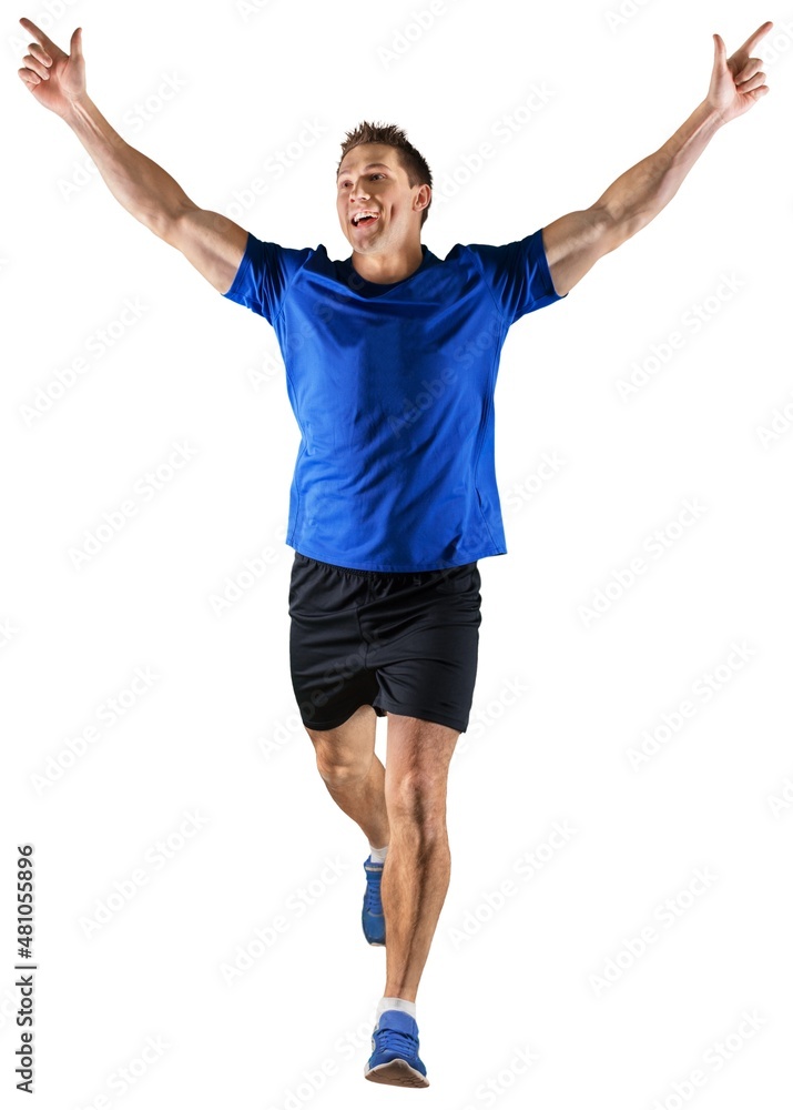 Young caucasian man sprinter runner running