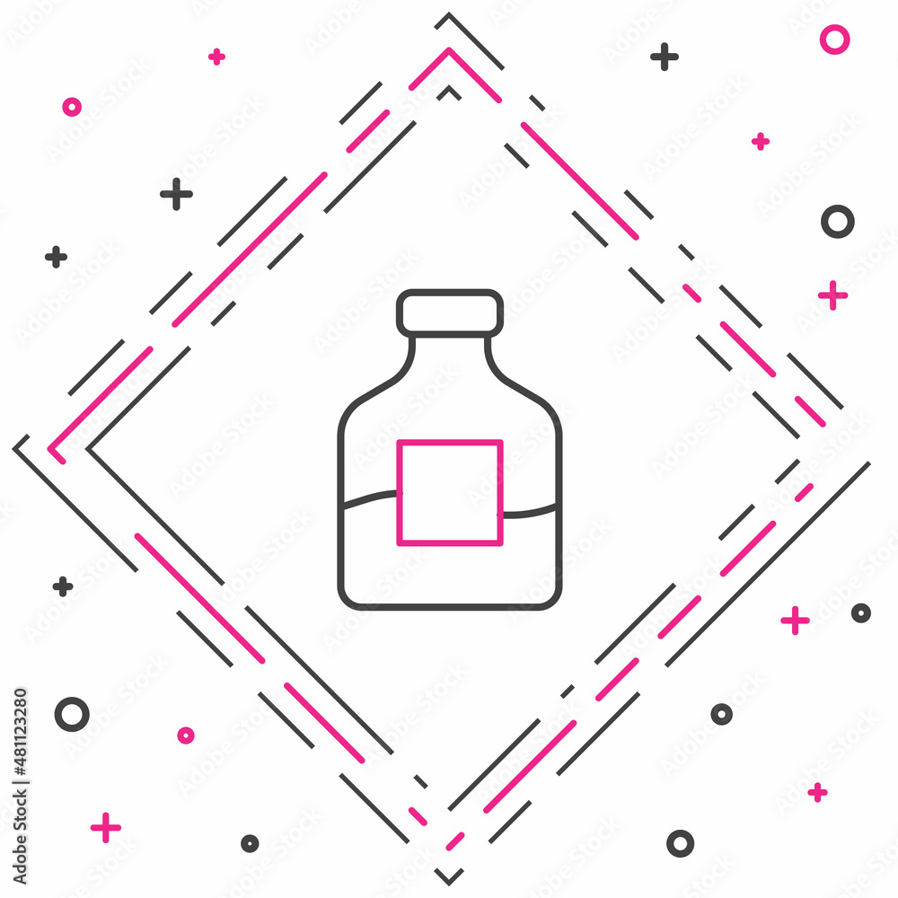 白色背景上隔离的线条玻璃瓶伏特加图标。彩色轮廓概念。矢量