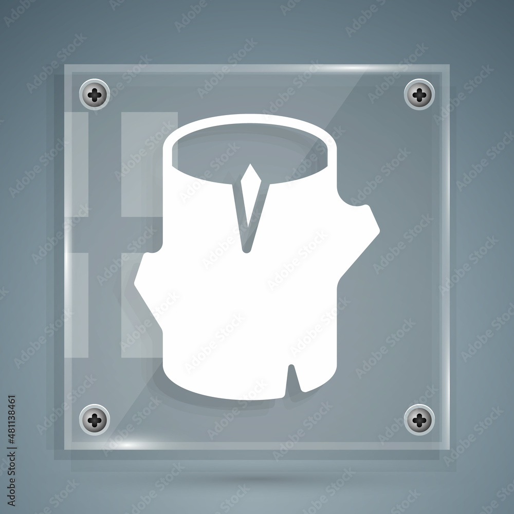 White Wooden log icon isolated on grey background. Stack of firewood. Square glass panels. Vector