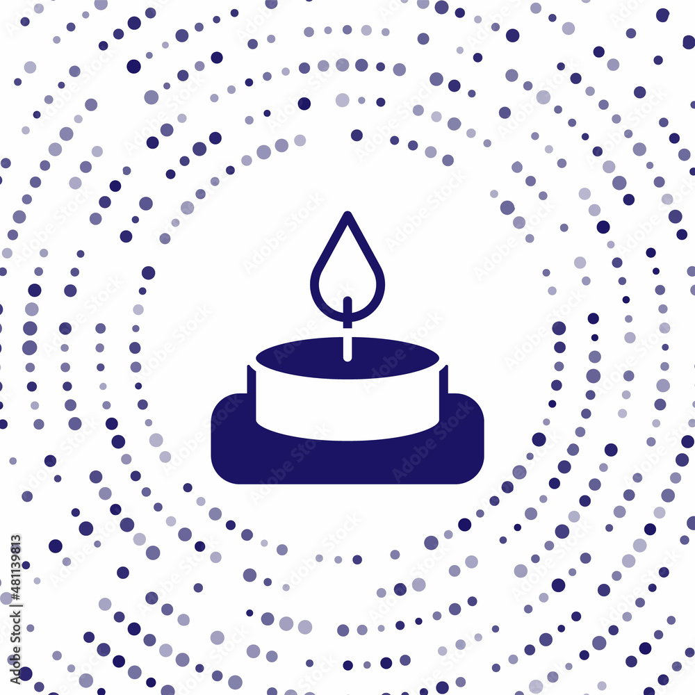 Blue Aroma candle icon isolated on white background. Abstract circle random dots. Vector