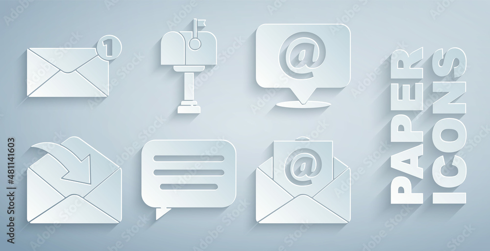 Set Speech bubble chat, Mail and e-mail on speech, Envelope, box and icon. Vector