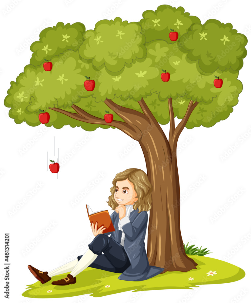艾萨克·牛顿爵士坐在苹果树下看书