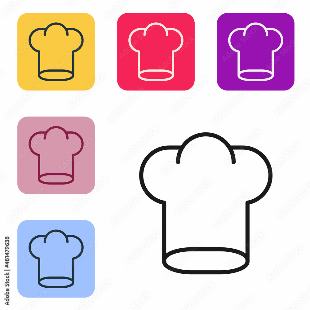 黑线厨师帽图标隔离在白底上。烹饪符号。厨师帽。设置彩色图标