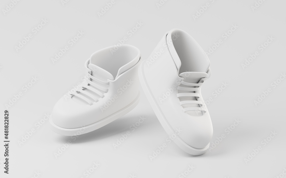 A pair of casual shoes with white background, 3d rendering.