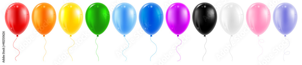 Glossy, realistic coloured balloons set. All rainbow colours, black, white and some other. Vector il