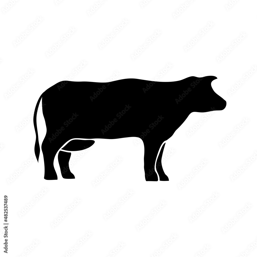 奶牛的图形轮廓。白色背景上隔离的黑色奶牛图标，农场饲养的奶牛，livestoc