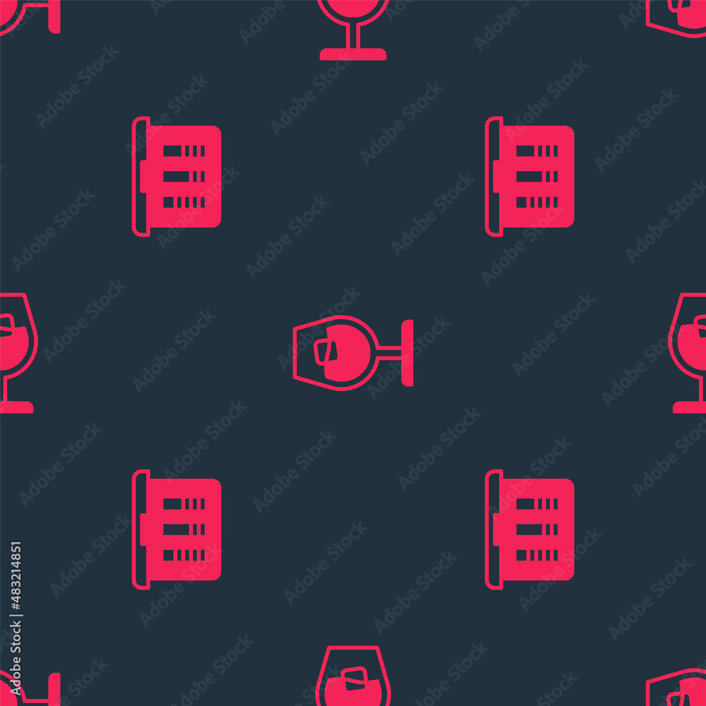 Set Sound or audio recorder and Wine glass on seamless pattern. Vector