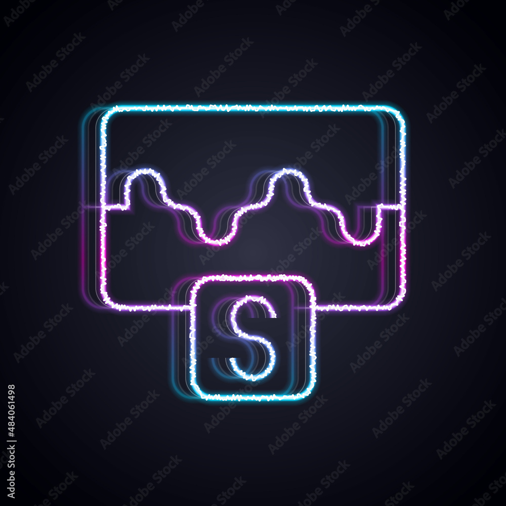 Glowing neon line Music wave equalizer icon isolated on black background. Sound wave. Audio digital 