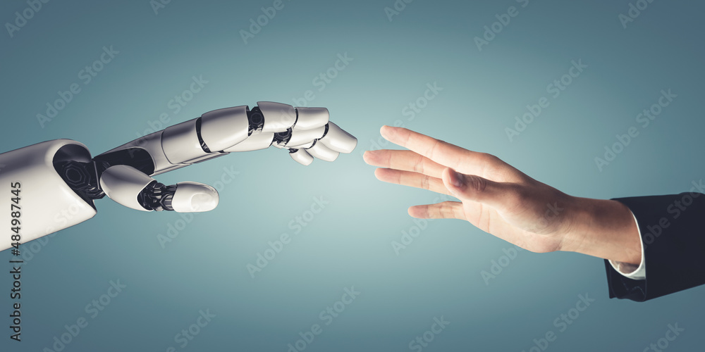 机器人的3D渲染人工智能AI研究和未来的半机械人开发