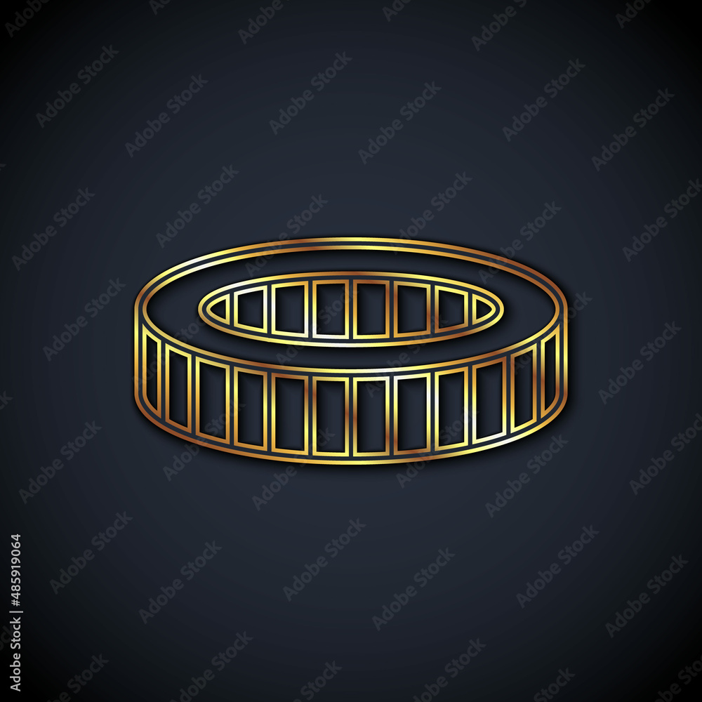 Gold line Car air filter icon isolated on black background. Automobile repair service symbol. Vector