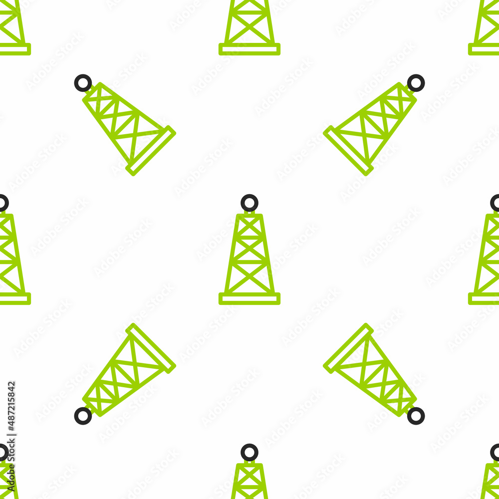 Line Oil钻机图标白色背景上的隔离无缝图案。天然气塔。工业物体。Vecto