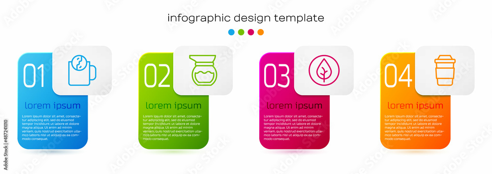 Set line Tea time, Teapot, leaf and Cup of tea. Business infographic template. Vector