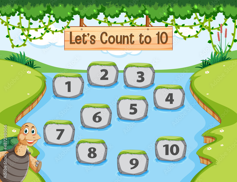 带有Lets count to 10游戏模板的森林场景