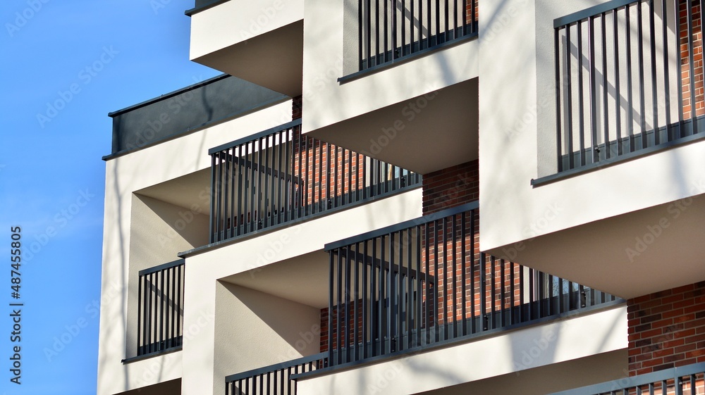 Abstract architecture, fragment of modern urban geometry,. Modern apartment building on a sunny day 