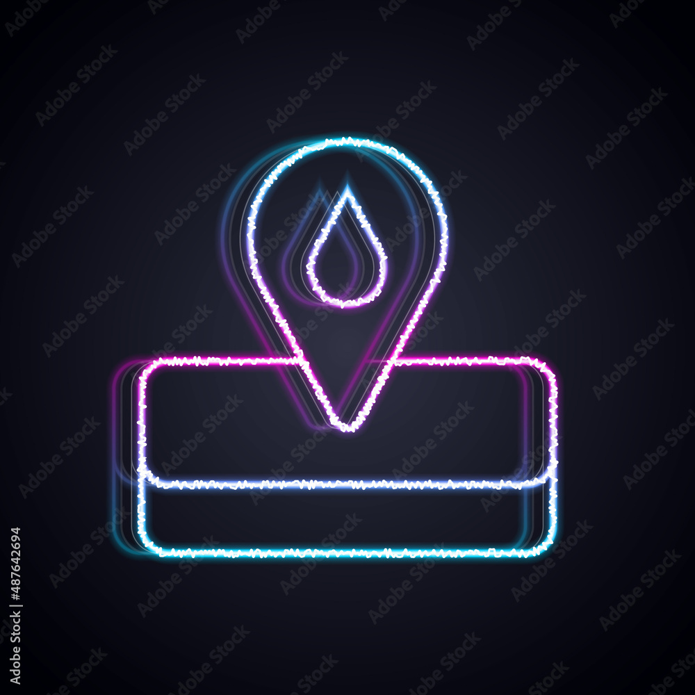 Glowing neon line Oilfield icon isolated on black background. Natural resources, oil and gas product