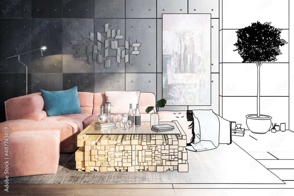 Elegant Sofa Set Inside a Panthouse Apartment (draft) - 3D Visualization