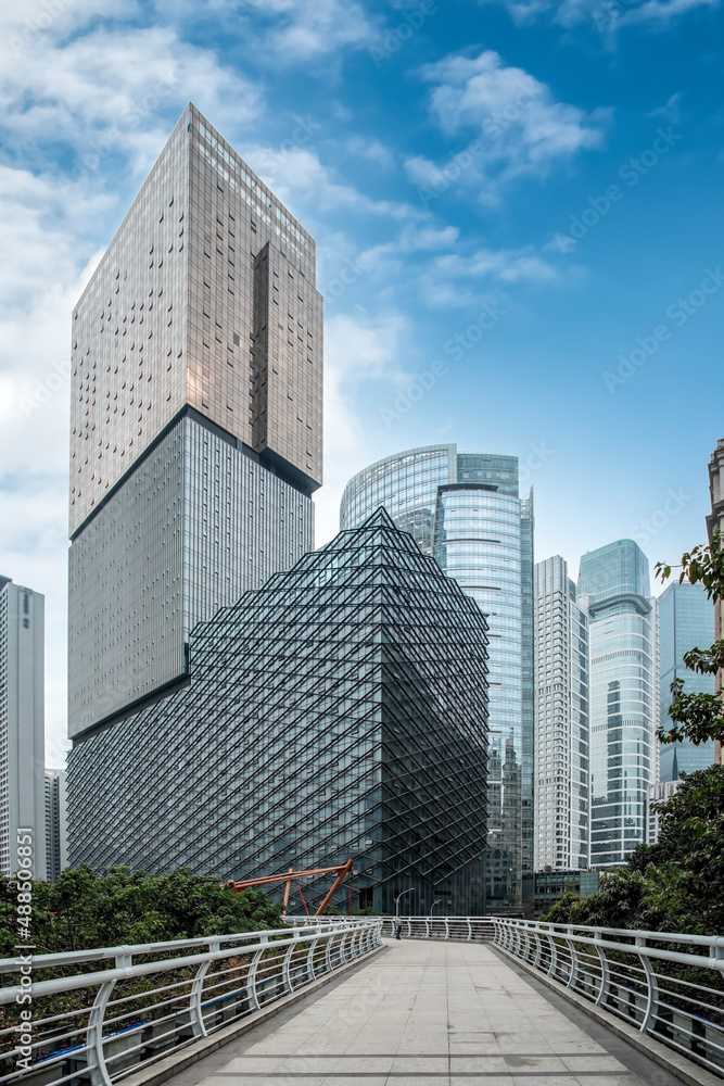 户外金融区摩天大楼的外立面和建筑特写