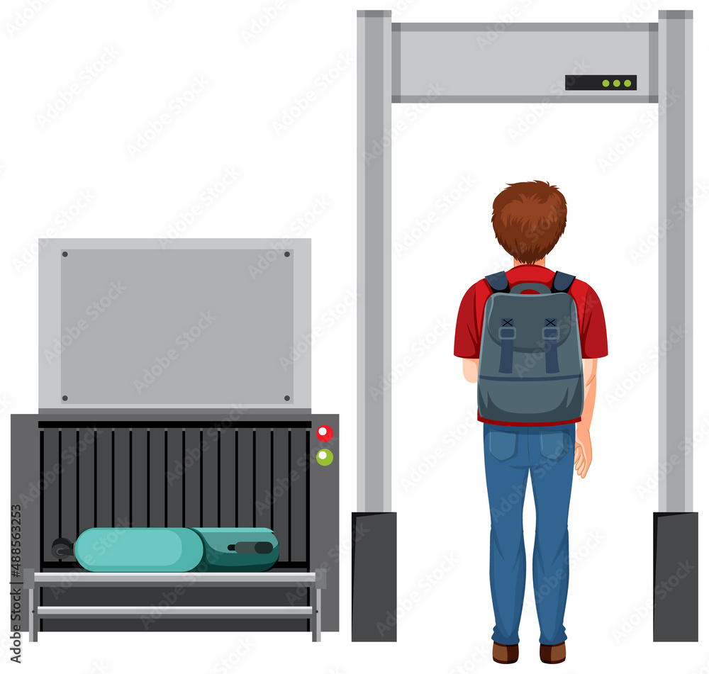 A passenger with airport baggage scanner