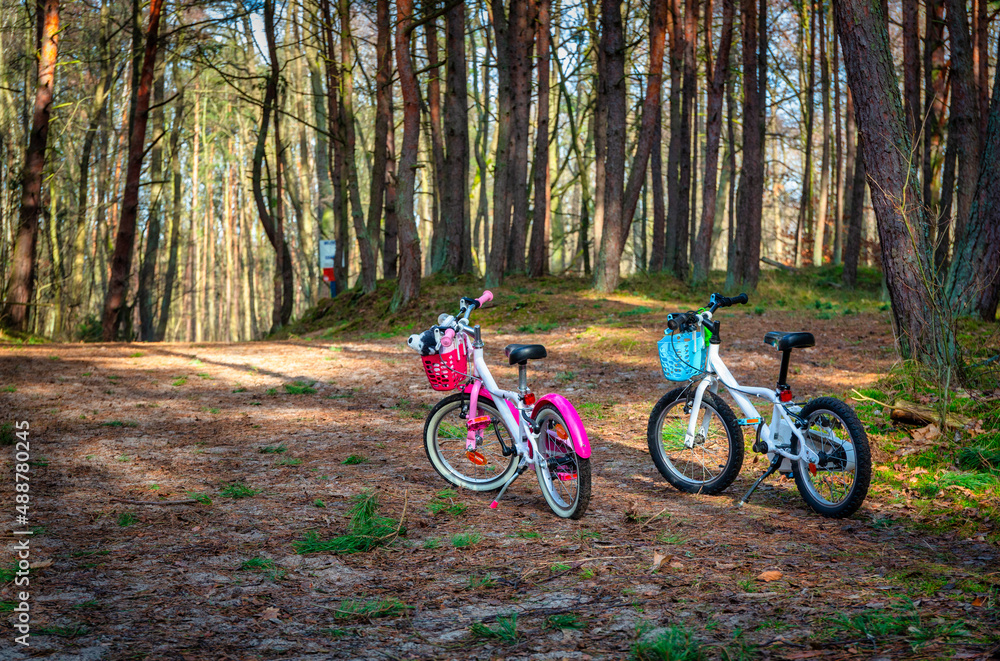 波兰森林小路上的儿童自行车