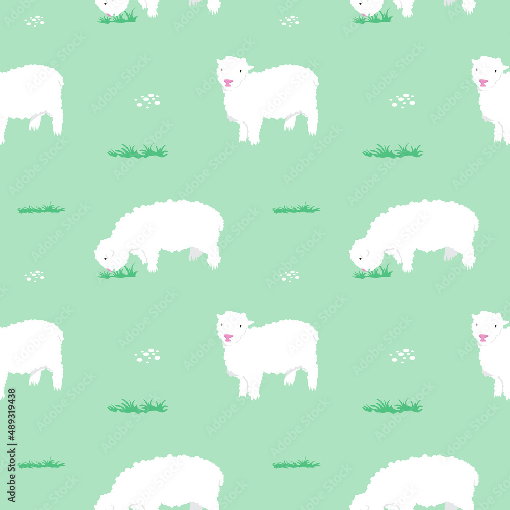 无缝图案可重复纹理夏春可爱羊羔羊自然