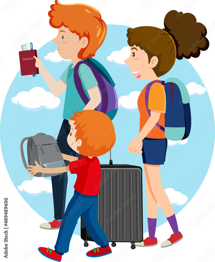 Family travel holiday theme with backpack