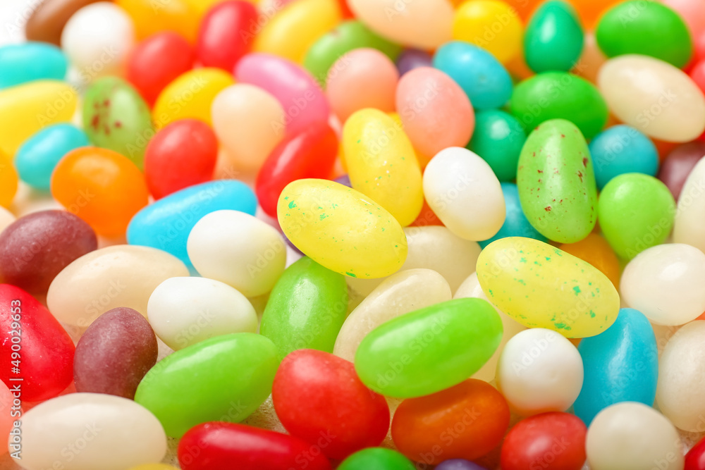 Different jelly beans as background, closeup
