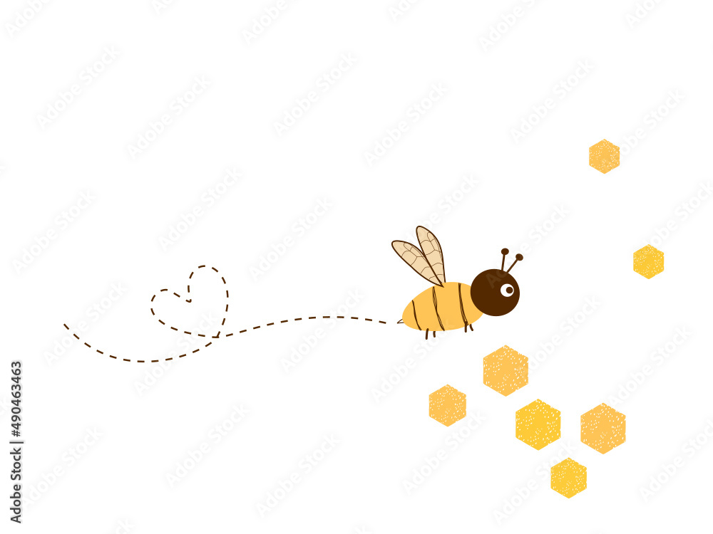 抽象的蜂窝和蜜蜂卡通孤立在白色背景矢量插图上。