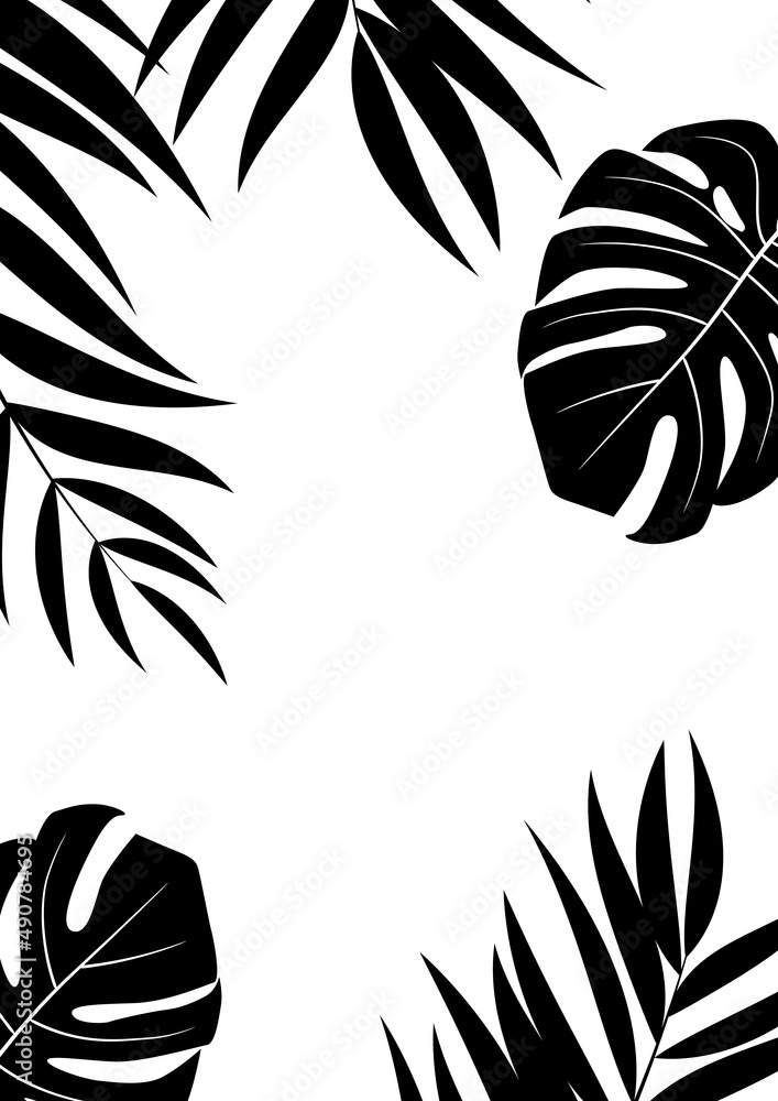 自然逼真的棕榈叶热带背景。插图