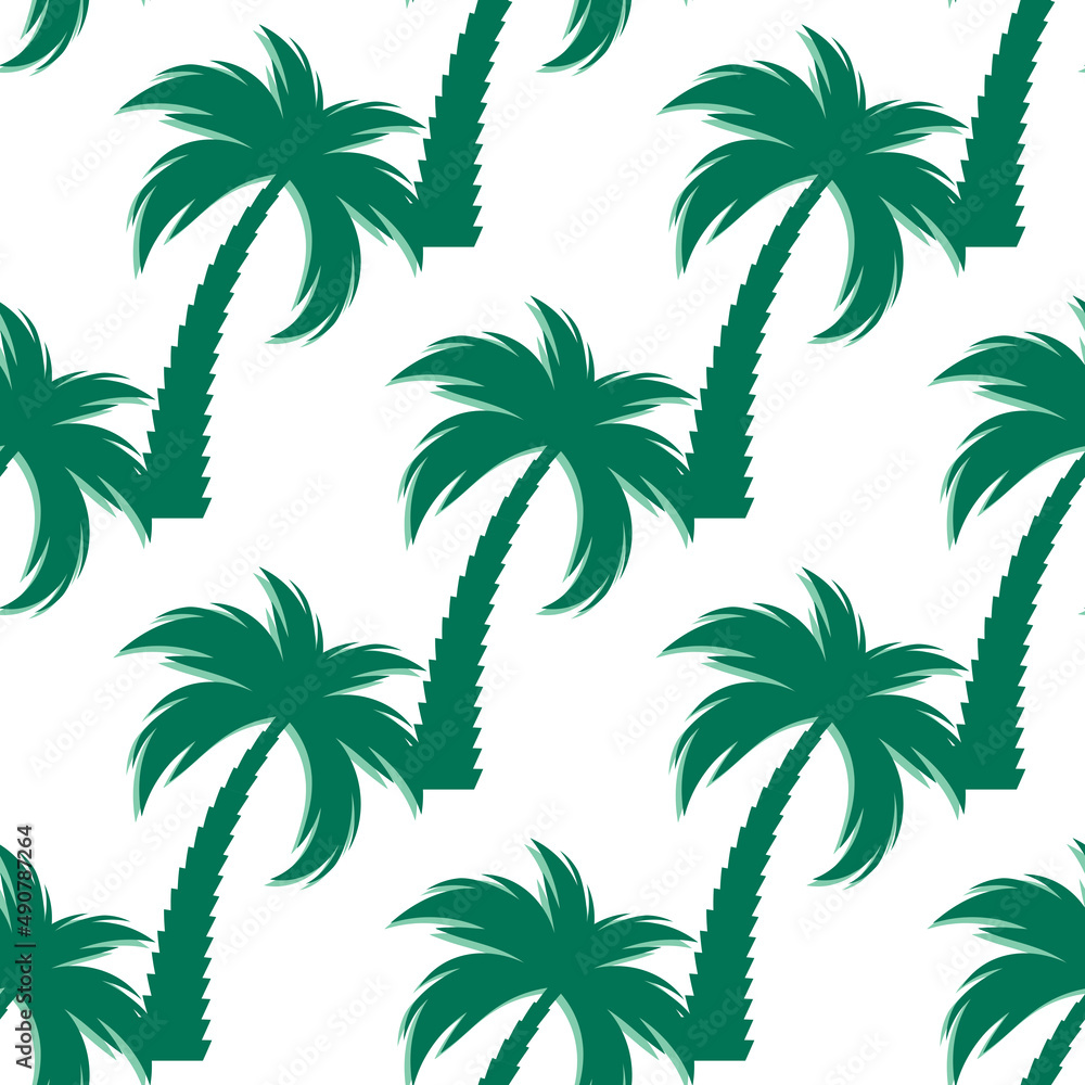 棕榈树轮廓无缝图案背景。插图。