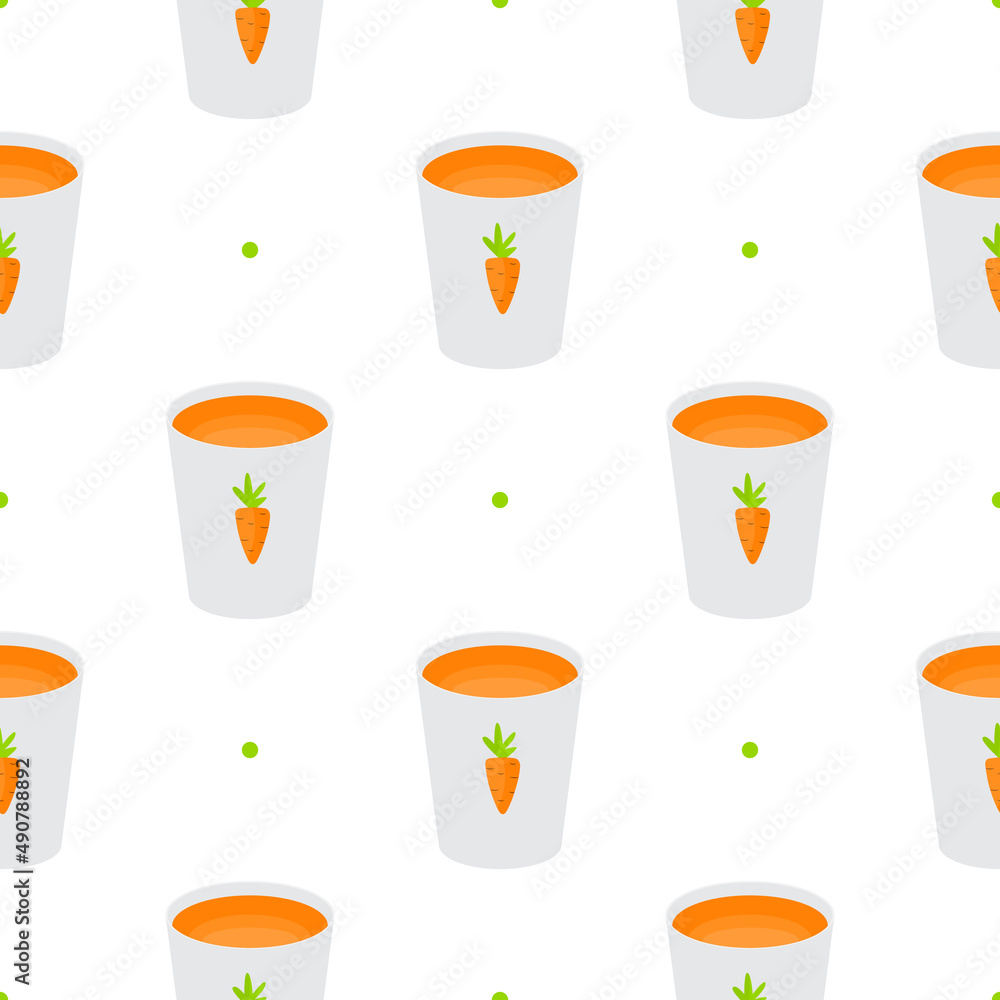维生素胡萝卜汁玻璃杯简单无缝图案背景。插图