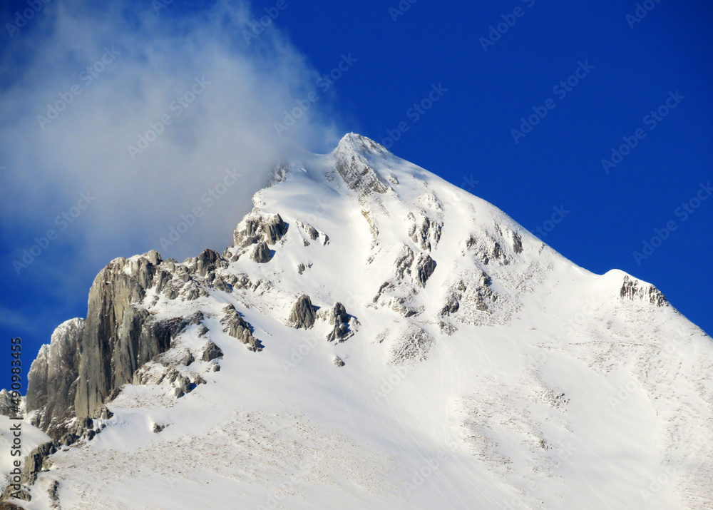 White blanket on alpine peak Wildhuser Schofberg (or Wildhuser Schafberg, 2373 m) in Alpstein mounta