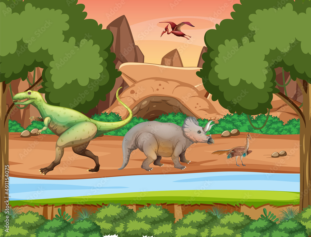 森林中恐龙的场景