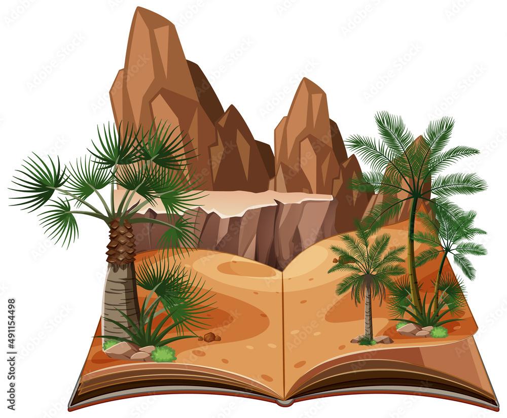 书中有树木和山脉的场景