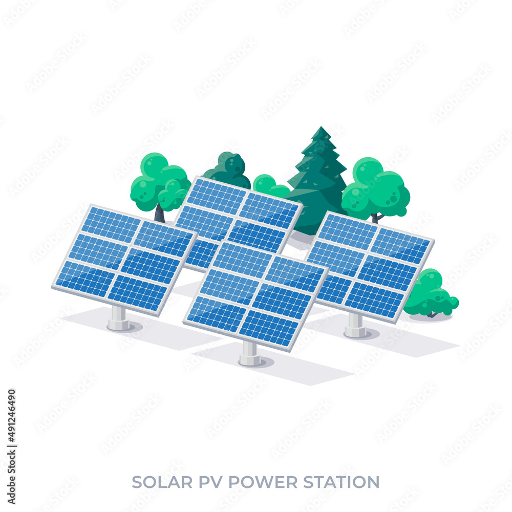 太阳能光伏板发电站。可再生可持续光伏太阳能园区发电。