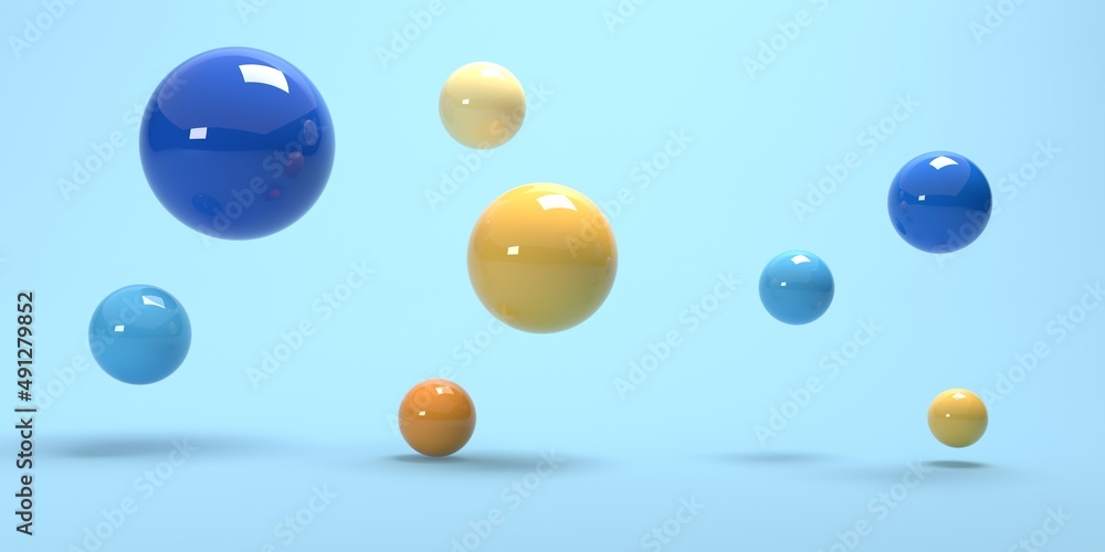 多种尺寸的球体-抽象的3D渲染设计