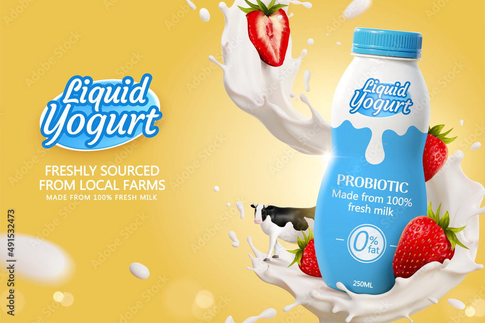 Strawberry yogurt drink ad template