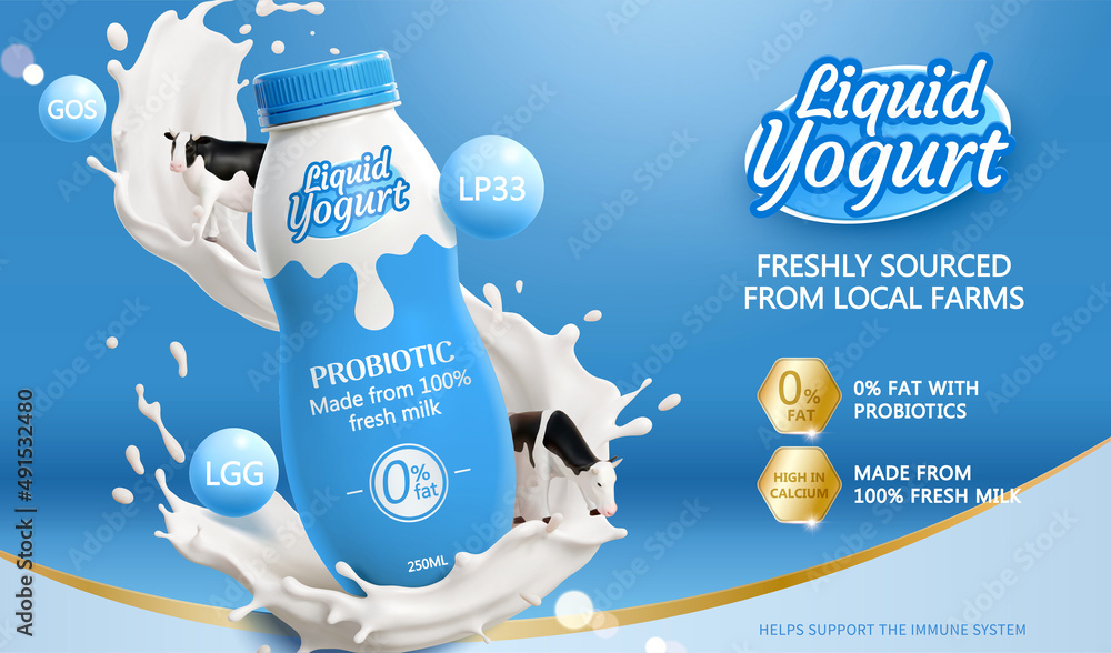 3d液态酸奶饮料广告模板