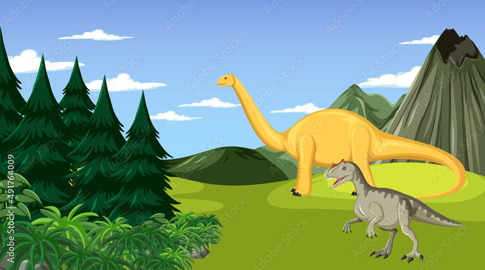 恐龙在田野里的场景