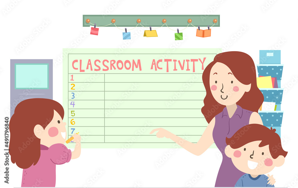 Kids Classroom Activity Write Post Illustration
