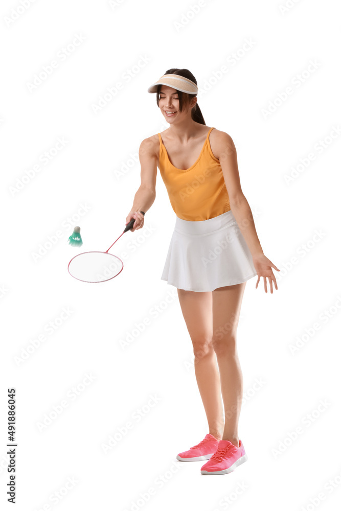 白底运动型女子羽毛球运动员