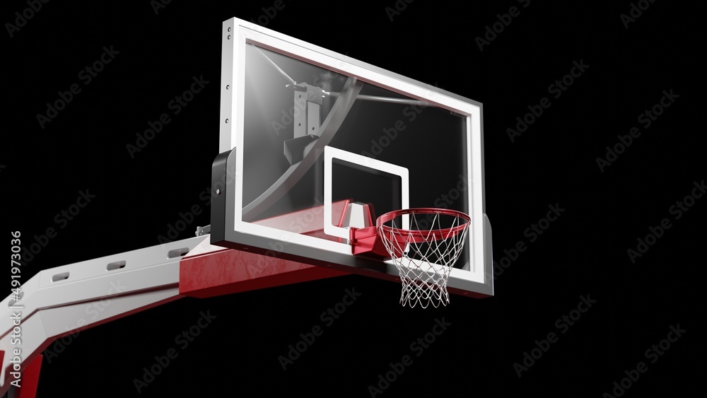 篮球箍背板。高质量3d渲染插图黑色背景