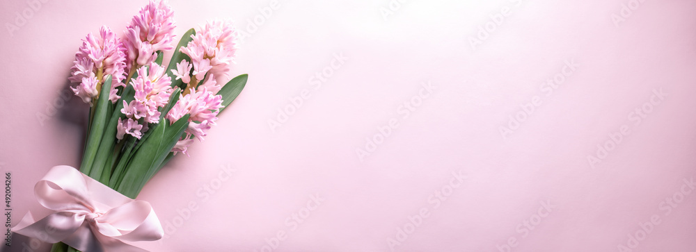 bunch of hyacinth flower on pink background